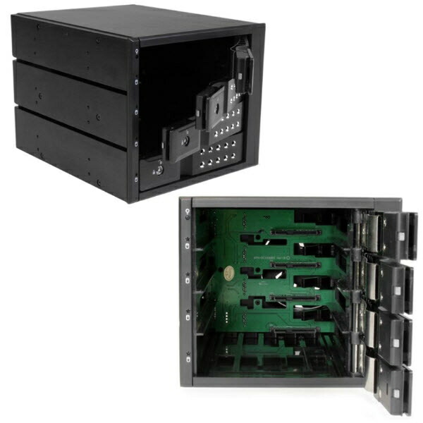 StarTech.com [HSB4SATSASBA] 4x 3.5インチ SAS 2.0/SATA 3.0ハードディスクドライブ対応モバイルラック インナートレイ不要 ホットスワップ対応 3x 5インチベイ搭載HDDリムーバブルラック