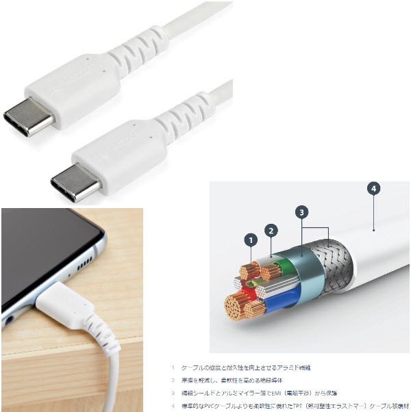 楽天市場 Startech Com Rusb2cc2mw 2m Usb Type C ケーブル ホワイト Usb 2 0準拠データ 充電ケーブル Tt Mall