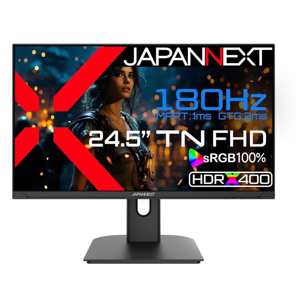 ジャパンネクスト [JN-245GT180FHDR] 24.5in ワイドゲーミングモニター(1920x1080/TN/180サイクル/DP/HDMIx2/金棒引き/チルト/非光輝/2年引き受ける)