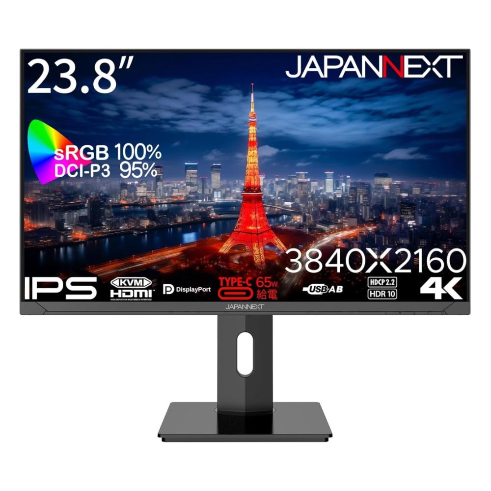 ジャパンネクスト [JN-IPS2380UHDR-C65W-HSP] 23.8in 広広とした 4K液晶見せびらかす(3840x2160/IPS/DP/HDMI/Type-C65W給電/チルト/高さかい繕う/スイベル/中軸/非光輝/2年言いはなつ)