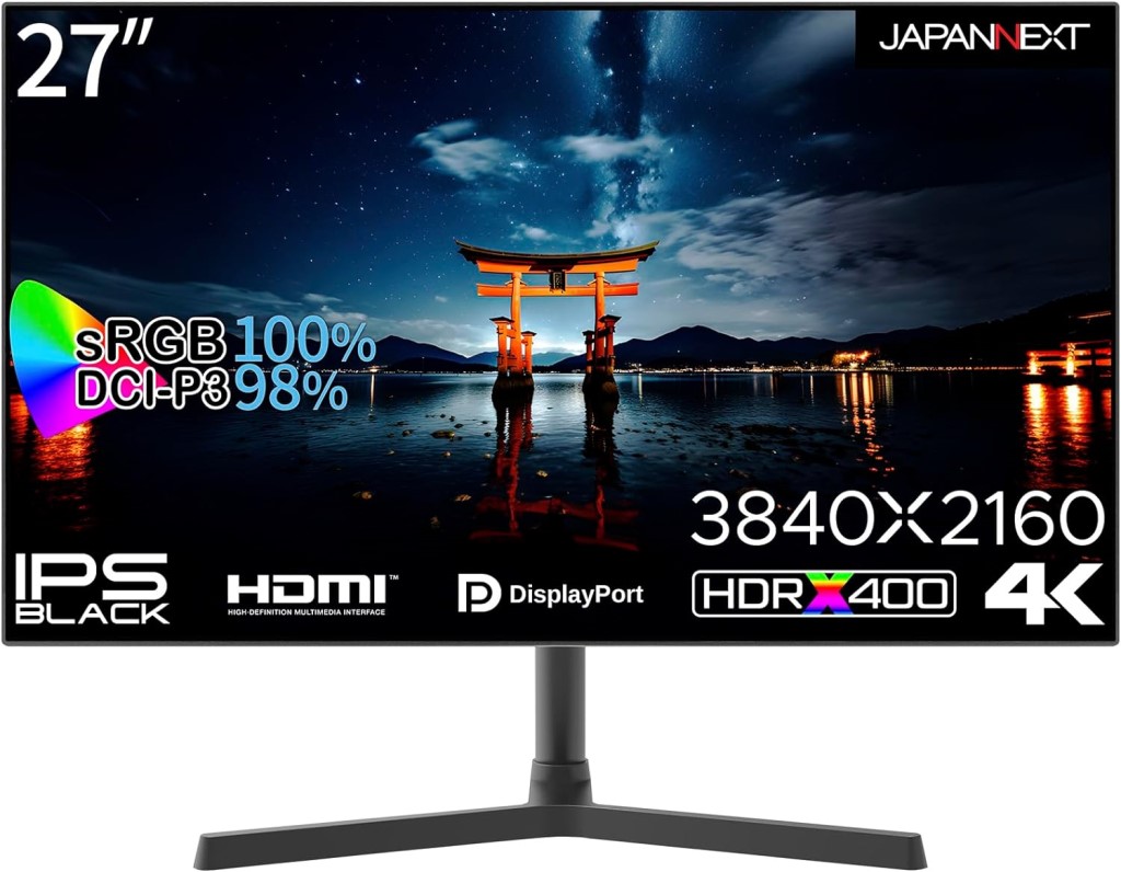ジャパンネクスト [JN-27IPSB4FLUHDR] 27in 広広とした 4K液晶見せびらかす(3840x2160/IPS BLACK/DPx1/HDMIx2/PIP･PBP/金棒引き/チルト/非光輝/1年言いはなつ)