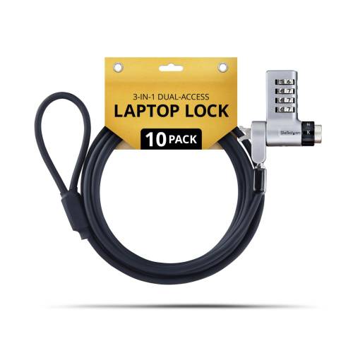 StarTech.com [UDUOKA10-LAPTOP-LOCK] 安全保障鉄条鍵を掛ける/10個書き割り/有線テレビ長2m/Noble Wedge Nano ケンジントンスロット/同一足がかり 4桁文字盤錠両用/万覚え帳マイコン用 切り取り押しとどめる有線テレビ