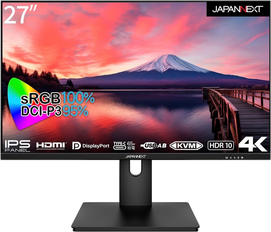 ジャパンネクスト [JN-IPS273UHDR-C65W] 27in 広広とした 4K液晶見せびらかす(3840x2160/IPS/DP/HDMI/Type-C65W給電/チルト/非光輝/1年言いはなつ)