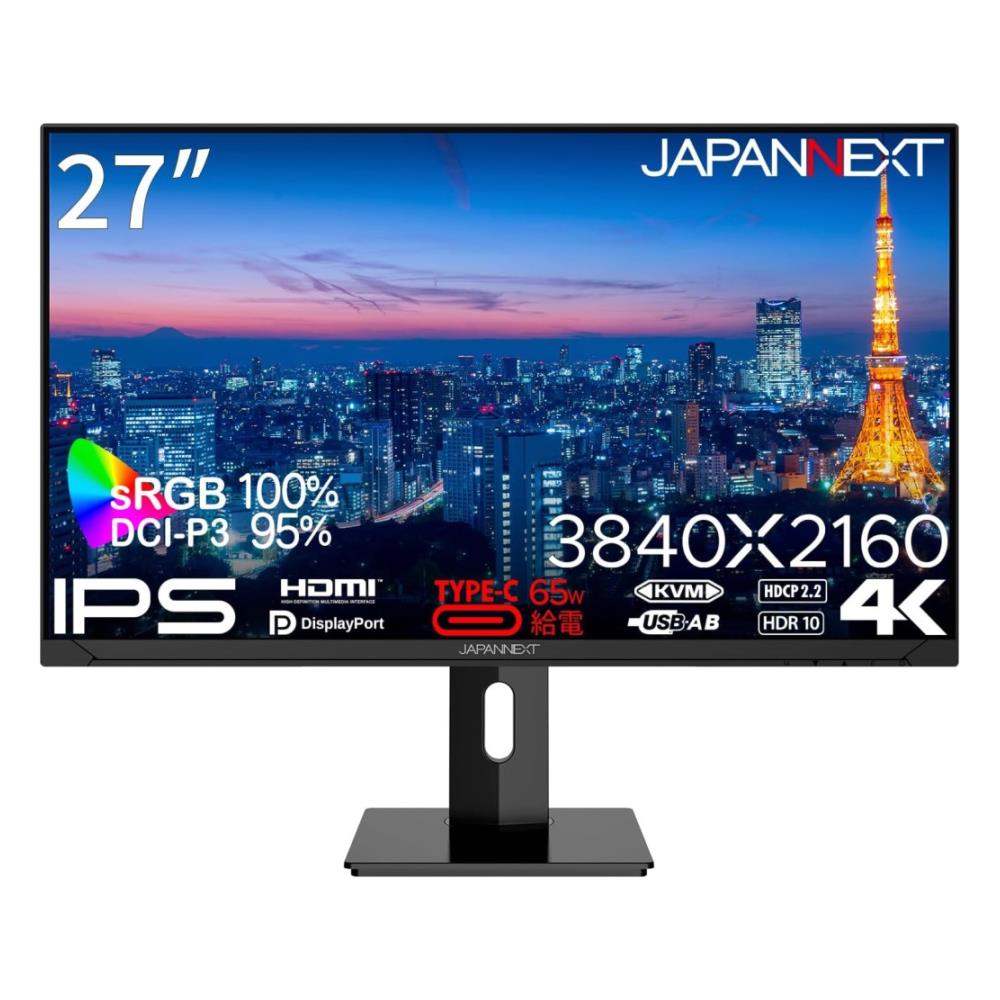 ジャパンネクスト [JN-IPS271UHD-C65W-HSP] 27in 広広とした 4K液晶見せびらかす(3840x2160/IPS/DP/HDMI/Type-C65W給電/金棒引き/チルト/高さかい繕う/スイベル/中軸/非光輝/2年言いはなつ)