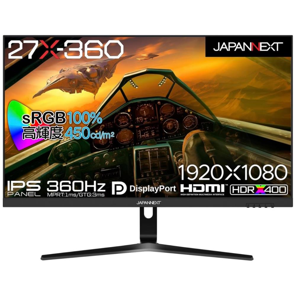 ジャパンネクスト [JN-360IPS27FHDR] 27in ワイドゲーミングモニター(1920x1080/IPS/360サイクル/DPx2/HDMIx2/チルト/非光輝/2年言いはなつ)