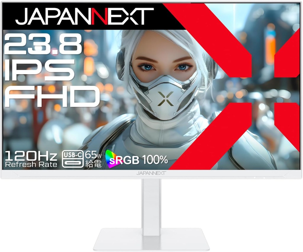 ジャパンネクスト [JN-238IPS120F-HSPC6-W] 23.8in 液晶見せびらかす(1920x1080/IPS/HDMI/DP/Type-C65W給電/金棒引き/高さ自然調整/スイベル/中心/非光輝/白いこと筐体/2年引き受ける)