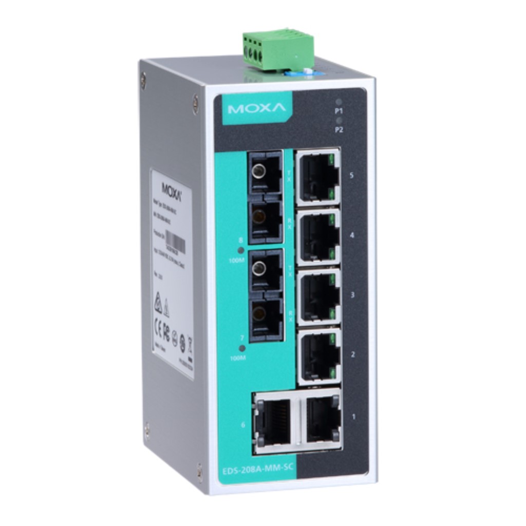 MOXA [EDS-208A-SS-SC] 8ポート(6xRJ45 2xシングルSC)アンマネージドスイッチ｜TT-Mall