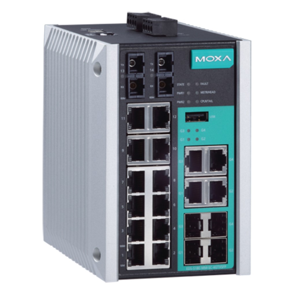 MOXA [EDS-518E-MM-SC-4GTXSFP] マネージドギガビットイーサネットスイッチ 2xマルチSC