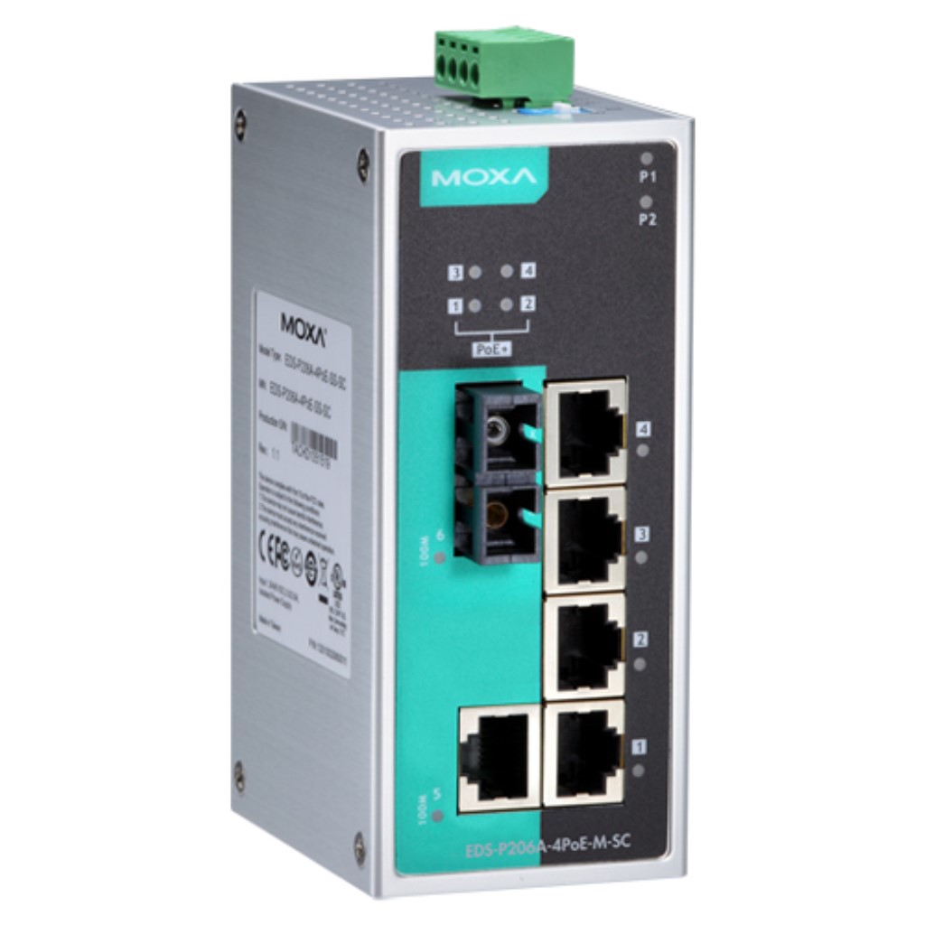 MOXA [EDS-P206A-4POE-S-SC-T] 加工用6界面IEEE 802.3af/at PoE+アンマネージドイーサネットスイッチ シングルSC T真似形
