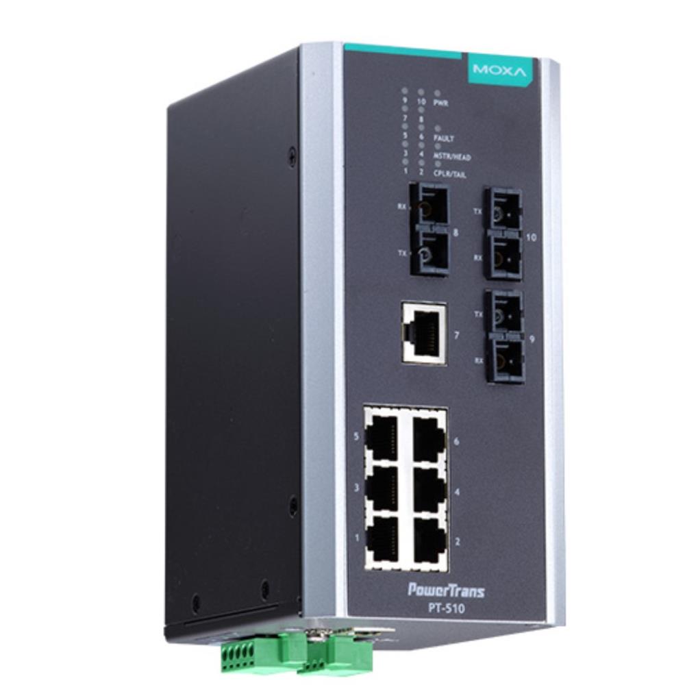 MOXA [PT-510-3S-SC-48] IEC 61850-3允許マネージドスイッチ 7xRJ45 3xシングルSC 48VDC