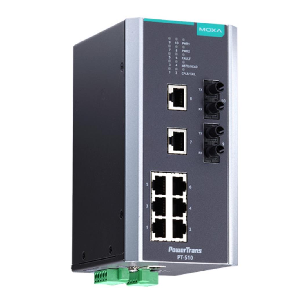 MOXA [PT-510-MM-ST-48] IEC 61850-3公証マネージドスイッチ 8xRJ45 2xマルチST 48VDC