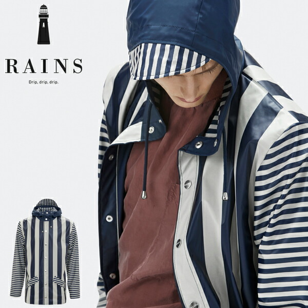 ネイビー 青 Rains Jacket ブランド 紳士 レインコート 革靴 Jacket ストライプ ホワイト 白 フーディー 紺 Ltd レインズ ロングジャケット 防水 雨用 梅雨 おしゃれ 婦人 メンズ ロングコート レディース 新商品 Rains