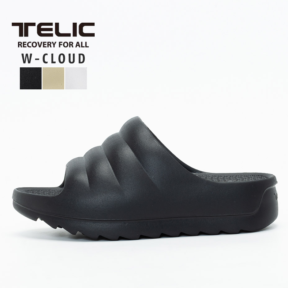 TELIC リカバリーサンダル サンダル テリック リカバリー W-CLOUD 厚底 メンズ シューズ 室内 スポーツサンダル W CLOUD ダブルクラウド コンフォートサンダル ビーチサンダル おしゃれ ブランド かかとなし 履きやすい つっかけ 軽い 軽量 ブラック 黒 靴 2026 冬 春 春夏