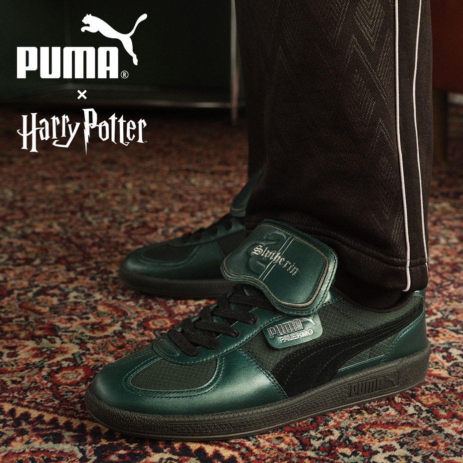 プーマ ハリーポッター ハリー・ポッター puma Harry Potter スニーカー レディース メンズ カジュアル パレルモ Palermo きれいめ かわいい 可愛い おしゃれ ブランド ローカット ジャーマントレーナー ガムソール 靴 シューズ スリザリン グッズ 401210 2026 冬 春 春夏