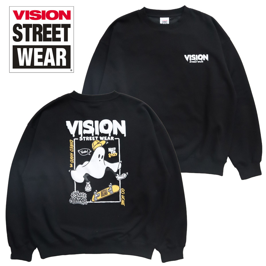 vision street wear トレーナー メンズ レディース ゴースト GHOST スウェット ポンチ お洒落 ブランド おしゃれ かわいい 可愛い プルオーバー プリント 長袖 トップス ブラック 黒 2026 冬 春 春夏