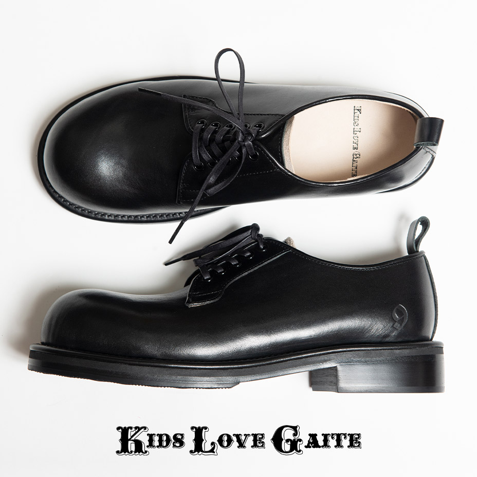 KIDS LOVE GAITE キッズラブゲイト WALT ウォルト オフィサーシューズ メンズ カジュアルシューズ ビジネス 厚底 レースアップシューズ プレーントゥ 外羽根 おしゃれ ブランド 革 本革 レザー ミッキーブーツ ブラック 黒 シューズ 靴 国産 日本製