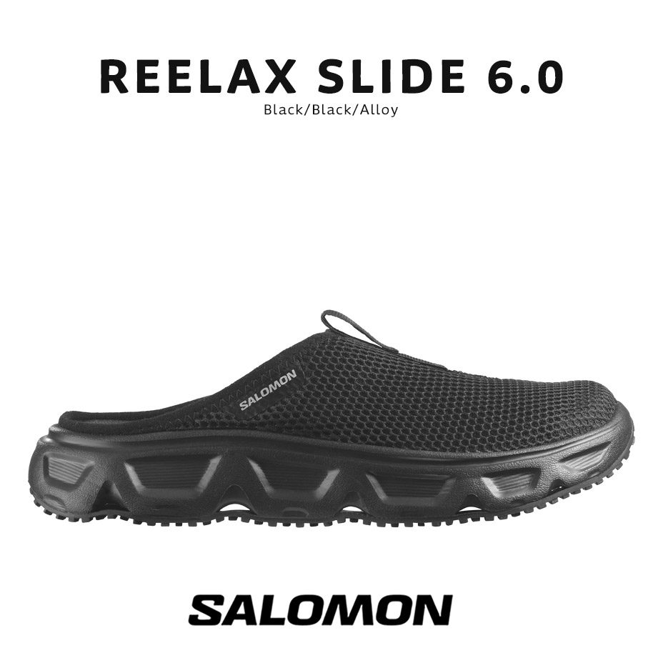 salomon サロモン REELAX SLIDE 6.0 伸び伸びする 横すべり L47112400 レディース リカバリー シューズ リカバリーサンダル 室内 厚底 ミュール サンダル スニーカー スニーカーサンダル 運動競技サンダル 軽さ たわい無い 靴 黒いこと 黒