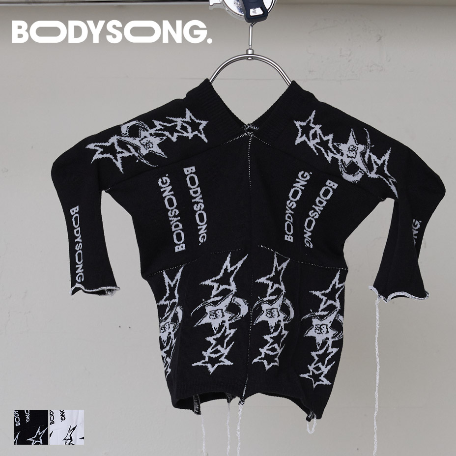 bodysong. ボディソング BS260305 ニット 半袖 レディース 半袖ニット ショート丈 再構築 トップス カットソー Tシャツ ブランド 黒 tシャツ おしゃれ かわいい 可愛い オシャレ カジュアル ブラック ホワイト 白 国産 日本製