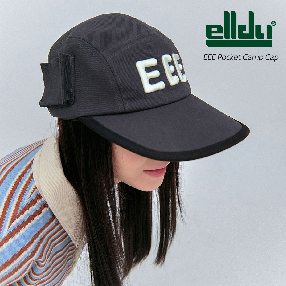 elldu エルドゥ EEE Pocket Camp Cap ポケット キャンプキャップ キャップ レディース メンズ 深め ブランド フラットバイザー フラット 5パネル おしゃれ かわいい 可愛い つば 長め つば広 長い つば長め かっこいい カジュアル 帽子 ぼうし チャコール
