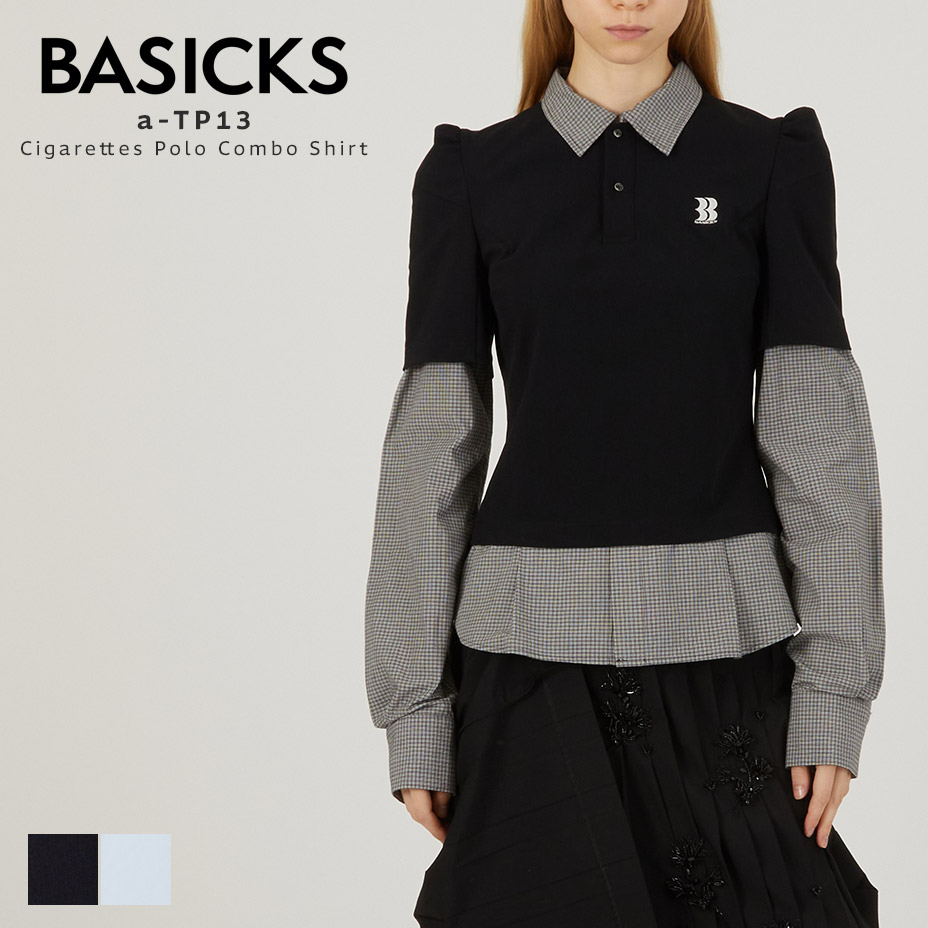 BASICKS ベイシックス Cigarettes Polo Combo Shirt a-TP13 スポーツシャツ 長袖 レディース ブランド名 今めかしい 縛プルオーバー 心地よいプルオーバー レディース プルオーバー 心地よい 愛くるしい 好いたらしい 黒いこと 黒 サキソフォン