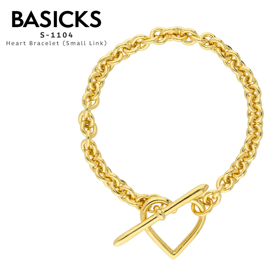 BASICKS ベイシックス Heart Bracelet Small Link S-1104 腕輪 メンズ レディース ブランド名 今めかしい かっこいい 好いたらしい 愛くるしげ 金管楽器 チェーン店 ハート型 マンテル 佩び物 ユニ一発やる ゴールド 金 しろがね色 銀