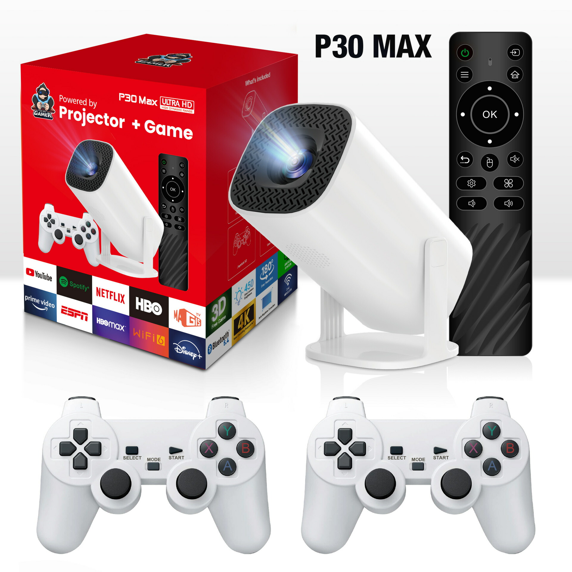 【ポイント変倍率・Android TV搭載・APP利用可能】プロジェクター 小型 家庭用 天井投影 Android TV Netflix 5G wi-fi 6 対応 天井 ホームシアター 子供 壁 コンパクト Bluetooth 5.2 180°回転 無線接続
