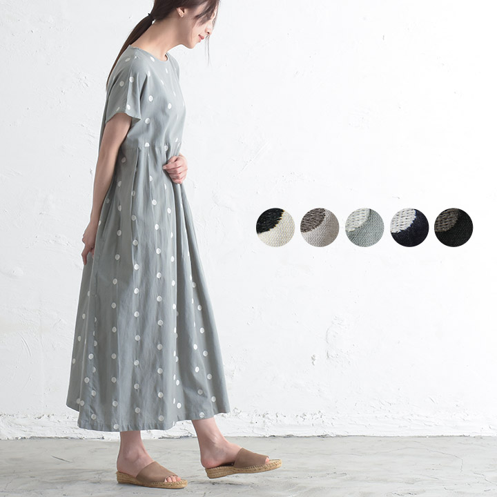 楽天市場 ワンピース レディース 半袖 フレンチスリーブ ロングワンピース 綿麻 ドット柄 刺繍 水玉 マキシ丈 ロング丈 コットンリネン 大人可愛い ナチュラル 服 カジュアル 体型カバー 大きいサイズ 夏 ウエストマーク 高身長 マキシワンピース M便 不可 Tuck Up