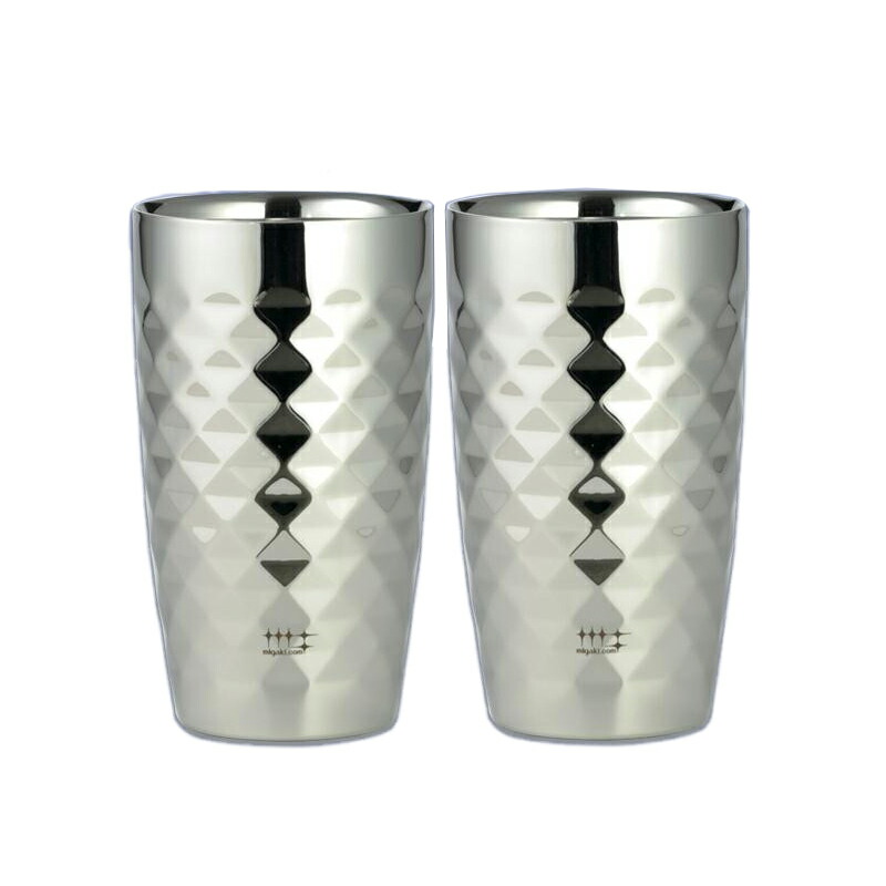 【送料無料】磨き屋シンジケート　2重ビアタンブラー　370ml（ダイヤモンドカット仕上げ)　　2pcs YJ1194