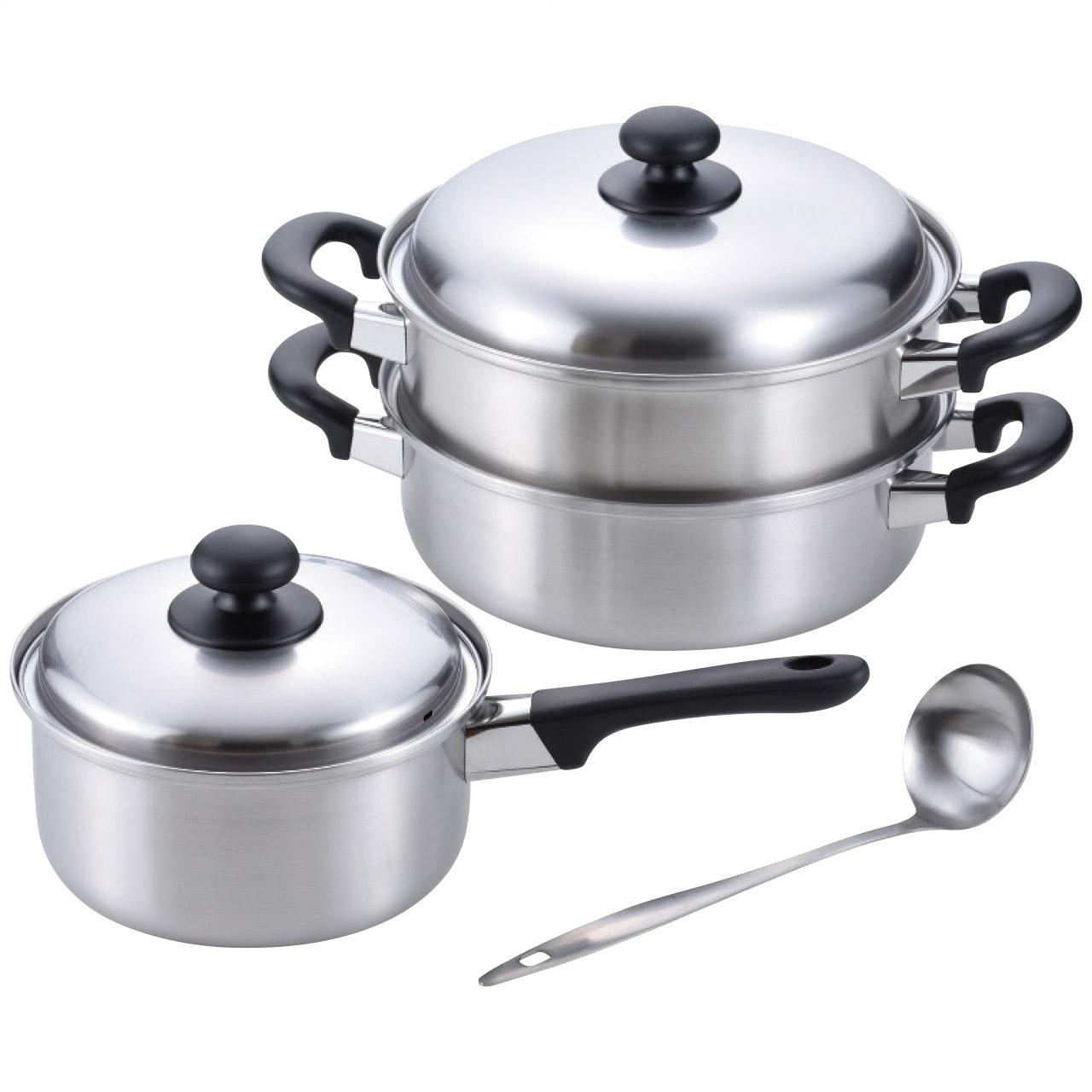 【送料無料】燕三 二段蒸し器24cm＆片手鍋18cm(お玉付) EM-021 8488-328