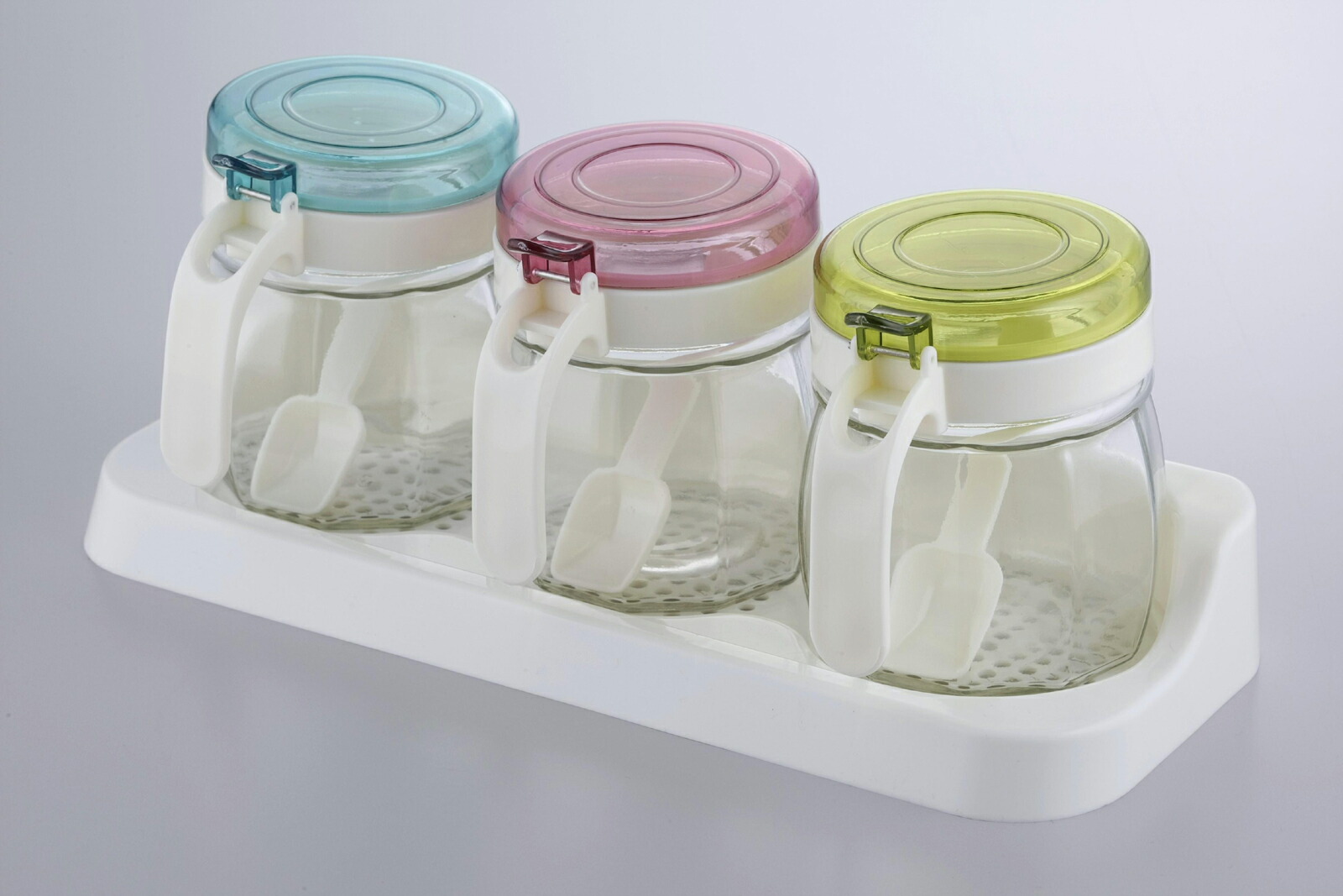 楽天市場】ガラス製 カラフル調味料カップ 3P（スプーン付き）（SV