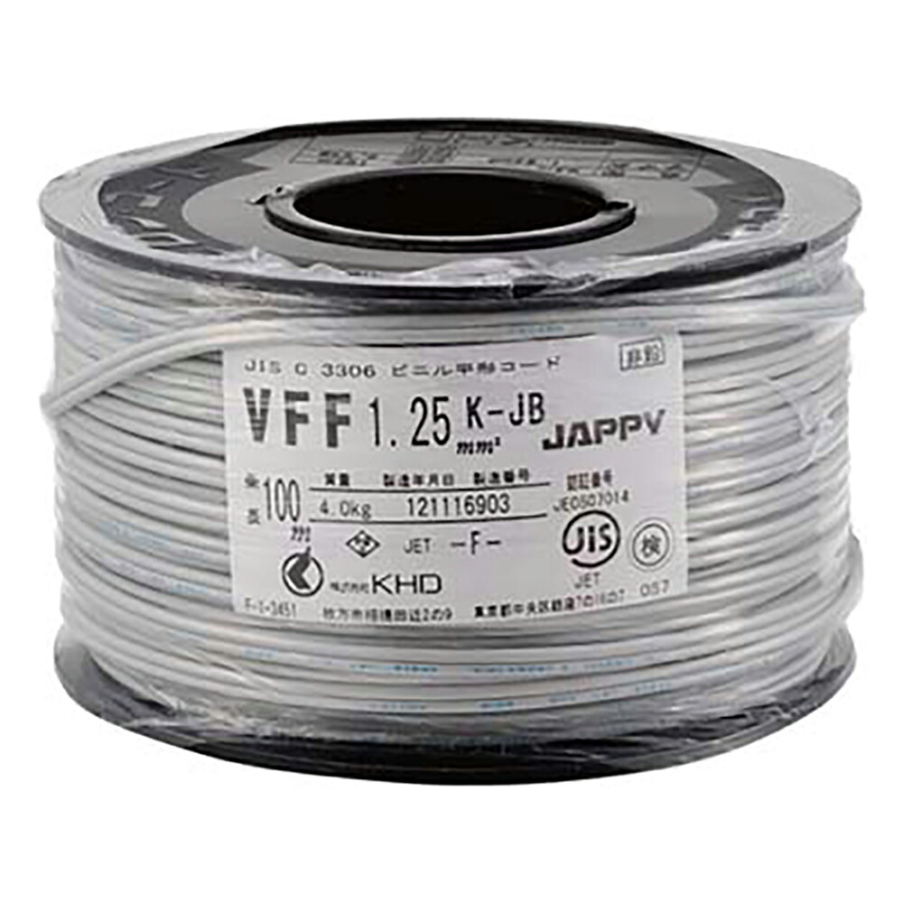 ★ポイント最大16倍★【全国配送可】-ビニル平形コード VFF 1.25mm白 1巻（100m入） JAPPY 型番 VFF 1.25SQ シロ ボビンK JB aso 62-3146-30 ●お取寄品　納期約 5営業日-【医療・研究機器】