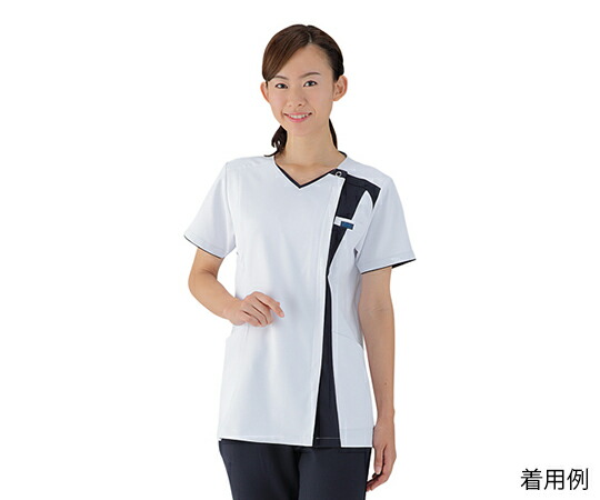 ★ポイント最大16倍★【全国配送可】-レディスジップスクラブ　ホワイト×ダークネイビー　4L ZiPSCRUB（フォーク） 型番 7052SC 　JAN 4589989483500 aso 7-6663-06 ●お取寄品　納期約 10営業日-【医療・研究機器】