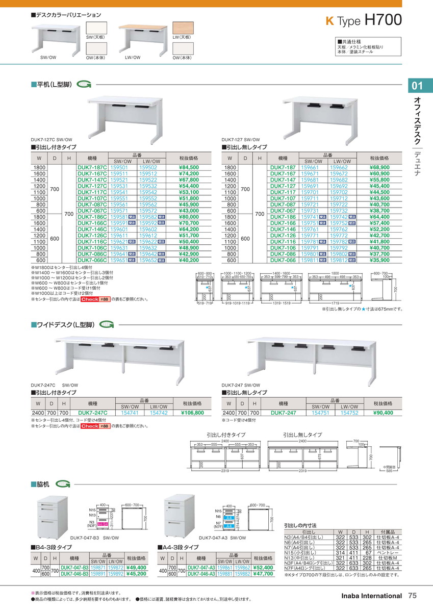 ★ポイント最大16倍★【全国配送可】-イナバオフィスデスク平机 DUK7-126 LW/OW 商品コード(159772) サイズW1200 D600 H700稲葉製作所・inaba-【イナバ家具】 31,368円