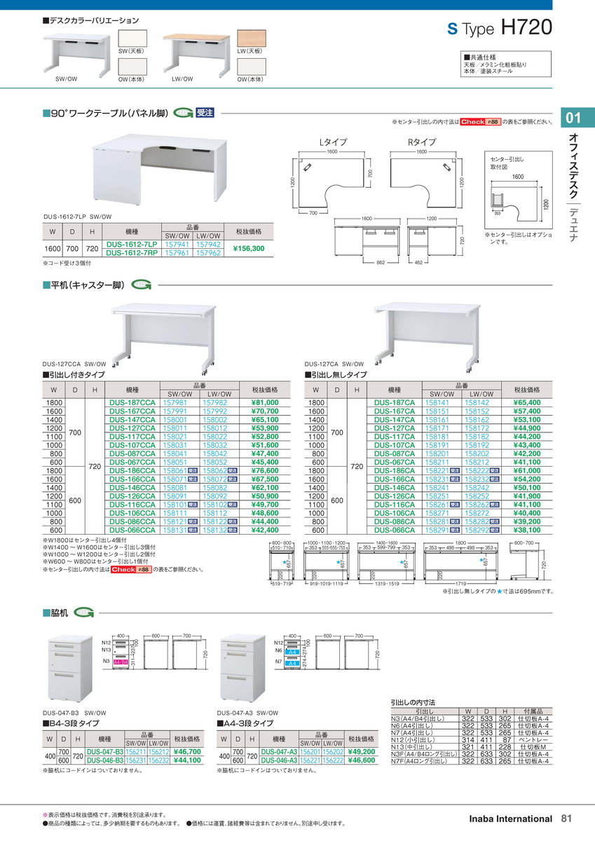 ★ポイント最大16倍★【全国配送可】-イナバオフィスデスク平机 引出無 DUS-126CA SW/OW 商品コード(158251) サイズW1200 D600 H720稲葉製作所・inaba-【イナバ家具】