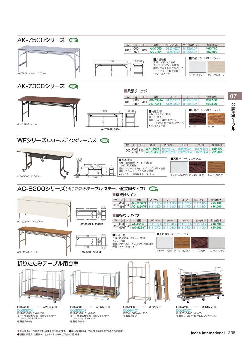 ★ポイント最大16倍★【全国配送可】-イナバ会議用テーブル会議用テーブル AK-7386A チーク 商品コード(B12540D7) サイズW1800 D600 H700稲葉製作所・inaba-【イナバ家具】