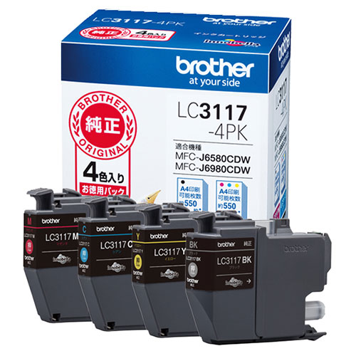 ★ポイント最大16倍★【全国配送可】-インクカートリッジLC3117-4PK　ブラザー 品番 LC3117-4PK jtx 717783-【ｼﾞｮｲﾝﾃｯｸｽ・JOINTEX】JAN 4977766769488 メーカー在庫品