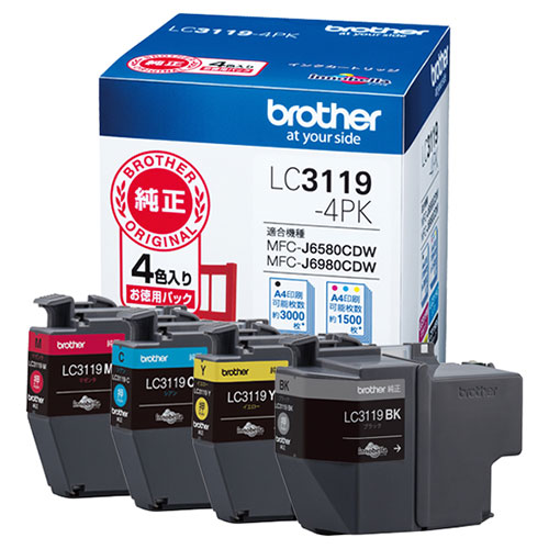 ★ポイント最大16倍★【送料無料】-インクカートリッジLC3119-4PK　ブラザー 品番 LC3119-4PK jtx 717788-【ｼﾞｮｲﾝﾃｯｸｽ・JOINTEX】JAN 4977766769495 メーカー在庫品