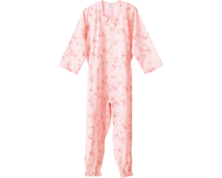 ★ポイント最大16倍★【全国配送可】-介護つなぎ服（前開き） 403420　M　ピンク/さくら柄 フットマーク　JAN 4956994402756 kt280126 取寄品 衣類 ねまき 介護ねまき-【介護福祉用具】