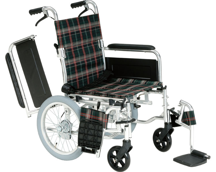 ★ポイント最大16倍★【全国配送可】-アルミ介助用車いす KS70-4043NC ネイビーチェック マキテック JAN 4968501880407 kt283907 取寄品 歩行関連 車いす 介助式-【介護福祉用具】|【文具の月島堂】店