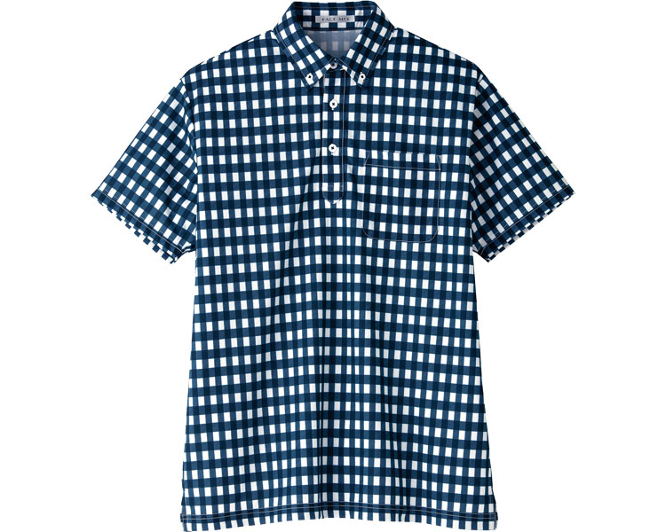 ★ポイント最大16倍★【全国配送可】-チェックプリントポロシャツ FB4523U-8　ネイビー　M ボンマックス　JAN 4544316314506 kt375484 取寄品 衣類 ユニフォーム トップ-【介護福祉用具】