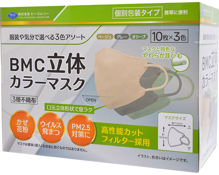 ★尖んがり最大限度16倍★【全国送りとどける可】-BMC立体色合い恍ける 30枚入 ビー・エム・シー JAN 4580116956607 kt492544 取寄品  診療・創業 恍ける 三層-【介護恩恵物の具】 衛生マスク・フェイスシールド-大人用マスク
