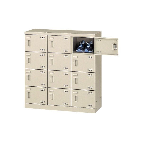 ★ポイント最大16倍★【通販限定価格】-SLB-M12 (錠付) 3列4段12人用シューズボックス 【コード45607】 下駄箱 スチール新品 完成品 日本製 幅900mm奥行350mm高さ945mm-【送料込み・配送エリア限定商品】 t-skf0186