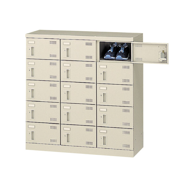 ★ポイント最大16倍★【通販限定価格】-SLB-M15-D2 (ダイヤル錠) 3列5段15人用シューズボックス 【コード45642】 下駄箱 スチール 新品 完成品 日本製 幅900mm奥行350mm高さ945mm-【送料込み・配送エリア限定商品】 t-skf0193｜【文具の月島堂】店