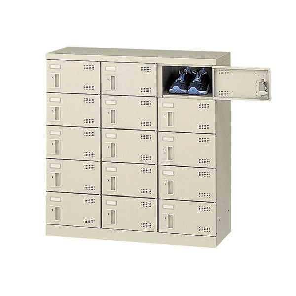 ★ポイント最大16倍★【通販限定価格】-SLB-M15-N2 (南京錠) 3列5段15人用シューズボックス 【コード45621】 下駄箱 スチール 新品 完成品 日本製 幅900mm奥行350mm高さ945mm-【送料込み・配送エリア限定商品】 t-skf0195
