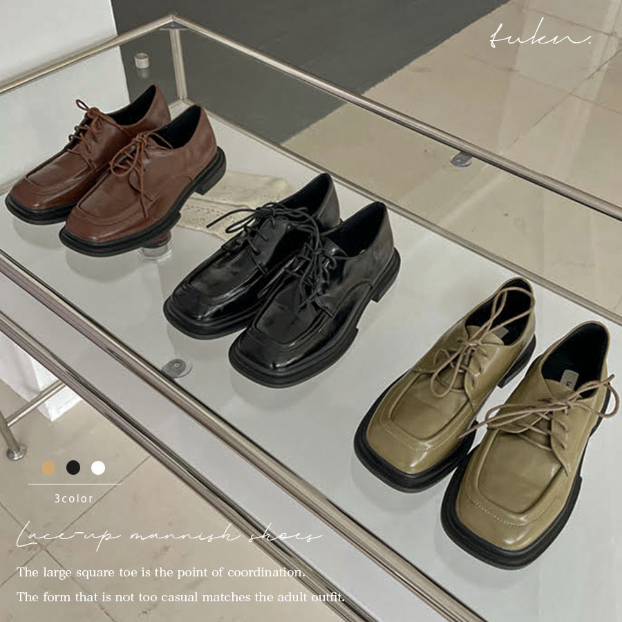 年末のプロモーション プラットフォーム トゥクン マニッシュシューズ マニッシュ レディース 22秋新作 ローファー スクエアトゥ レースアップ シューズ 人気 ママ 厚底 シューズ レディース靴