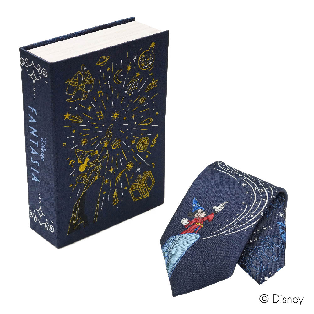 ディズニー BOOK型BOX入りネクタイ ファンタジア　ストライプ柄 送料無料 ブランド キャラクター 誕生日 お祝い 結婚式 クリスマス 入学 入社 就職 プレゼント ギフト おしゃれ かわいい スーツ ビジネス 転職 新生活 新入社員