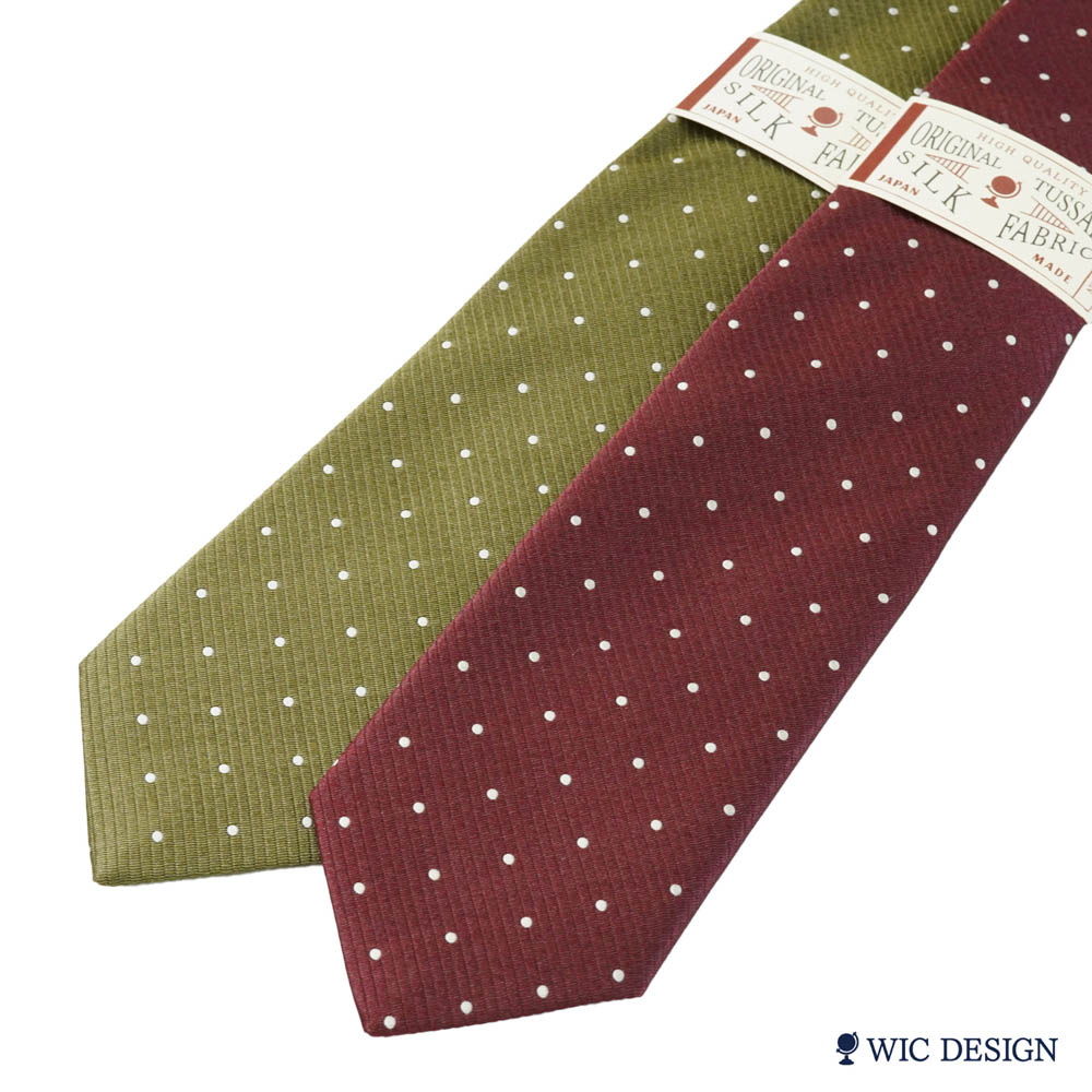 WIC DESIGN|TUSSAH SILK(タッサーシルク)ドット柄ネクタイカーキ ローズ ブランド ネクタイ誕生日 お祝い 結婚式 クリスマス 入学 入社 就職 プレゼント ギフトスーツ ビジネス 転職 新生活 新入社員 【送料無料】|WIC-R shop