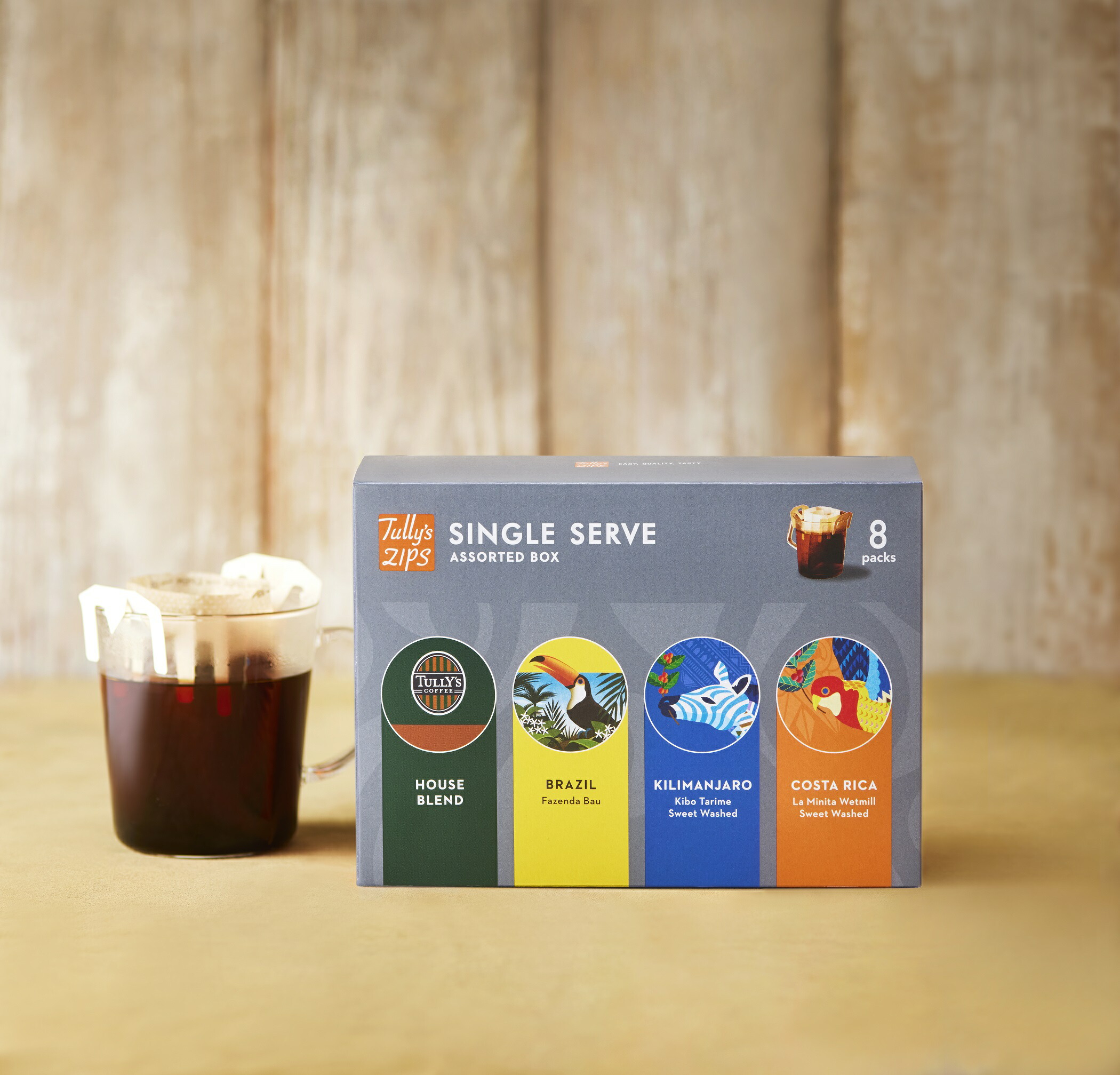 タリーズコーヒー豆＆粉9袋　カップ&ソーサー2客　シングルサーブ2セット紙袋付 COFFEE MAKES ME HAPPY”タリーズコーヒーのこだわりが詰まった