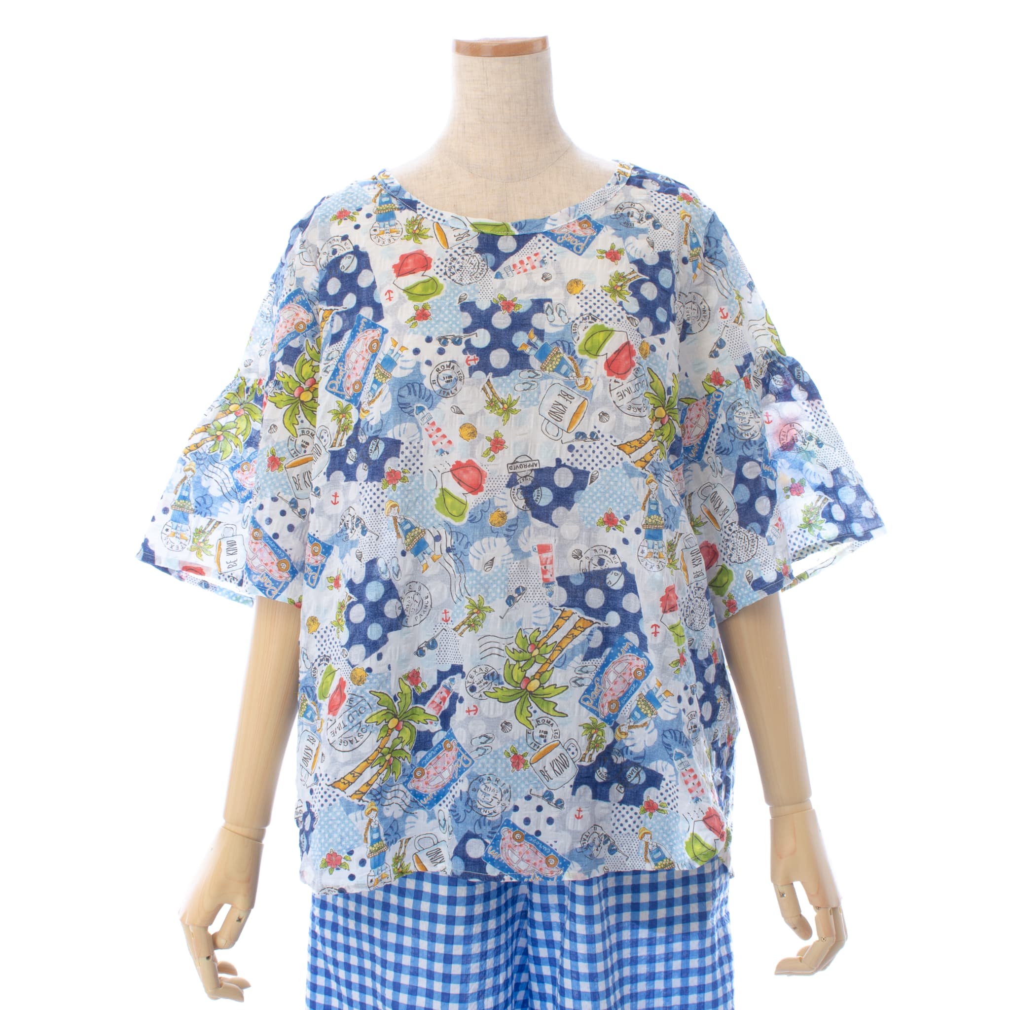 お出かけルームパンツセット 80ローンサッカー 水玉パーム 33077P-26S｜TUNIC店