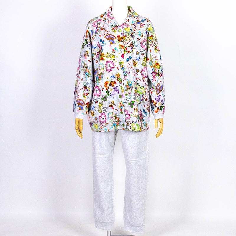 【送料無料】パジャマ TUNIC 40接結・リースエンジェル 襟付全開トレーナーパジャマ グレー杢 フリーサイズ 29334-C|チュニック・ナナショップ
